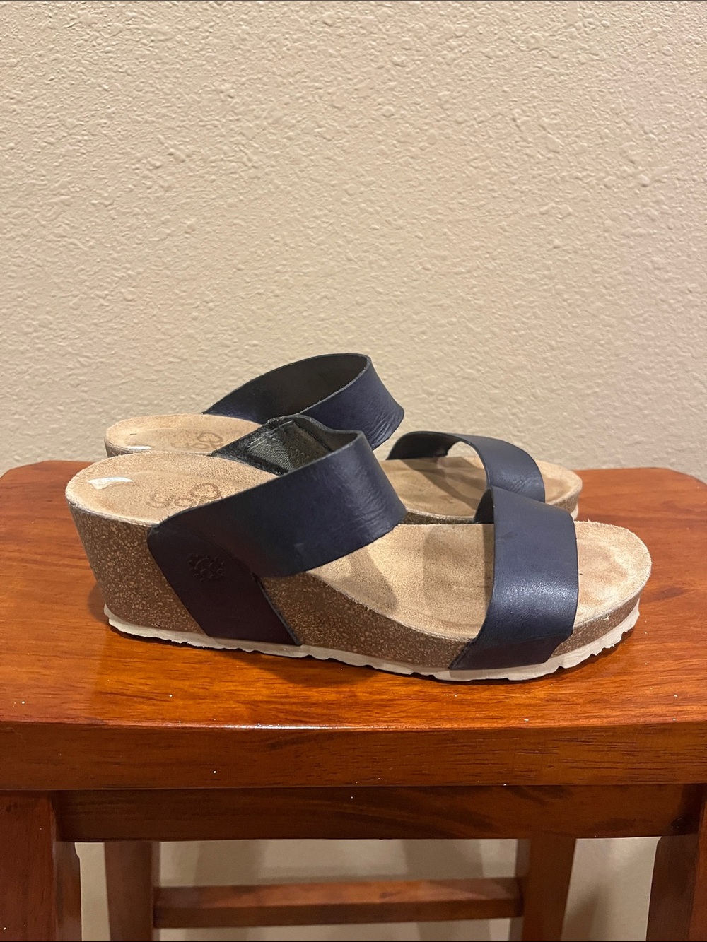 Women's Navy Double-Strap Wedge Sandals by Vionic - Picture 3 of 4
